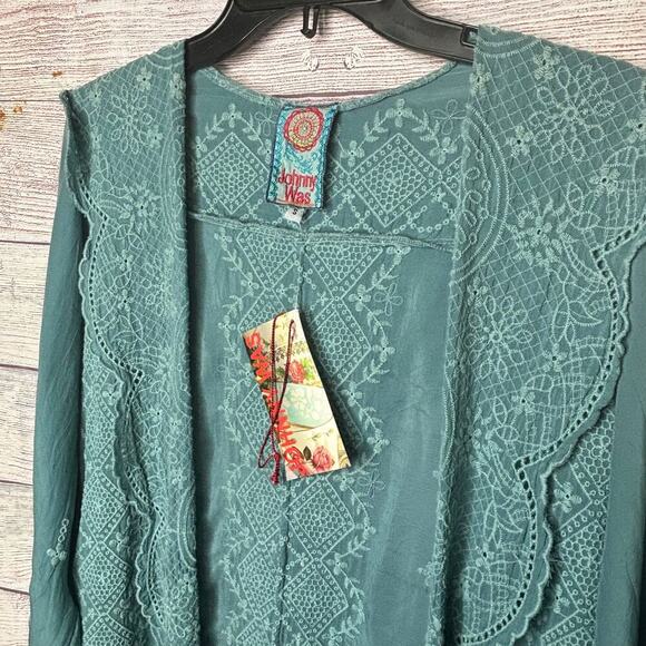 Johnny Was Open Eyelet Hooded Light Jacket Cover Up Size Small New - Picture 11 of 13